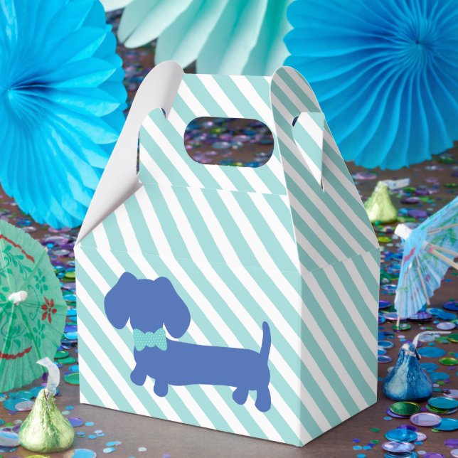 Blue Dachshund Wiener Dog with Bow Tie Favour Box (Party)