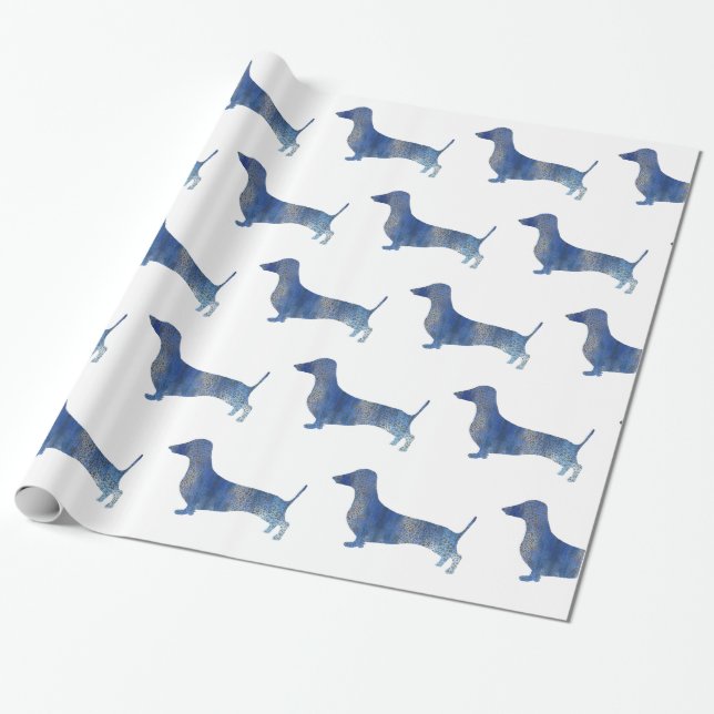 Blue dachshund wrapping paper (Unrolled)