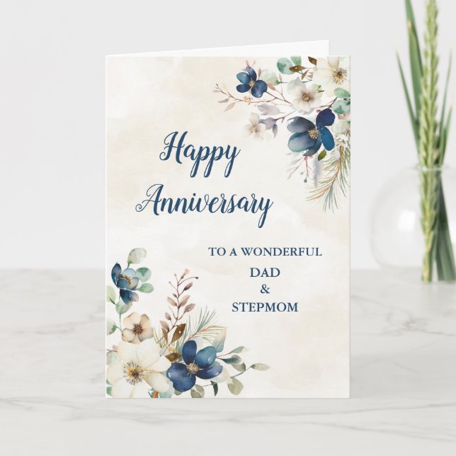 Blue Dad and Stepmom Wedding Anniversary Card (Front)