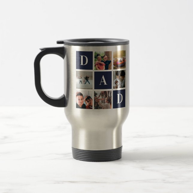 Blue Dad Colorblock Six Photo Collage Personalized Travel Mug (Left)