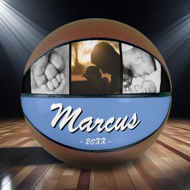 Blue Dad Name Keepsake 3 Photo Collage Basketball (Creator Uploaded)