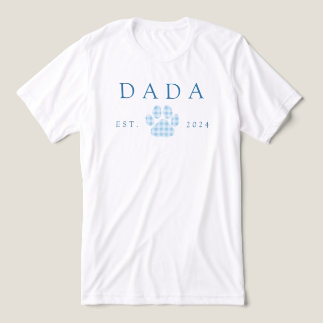 Blue Dada Gingham Puppy Paw Print Birthday Tri-Blend Shirt (Design Front)
