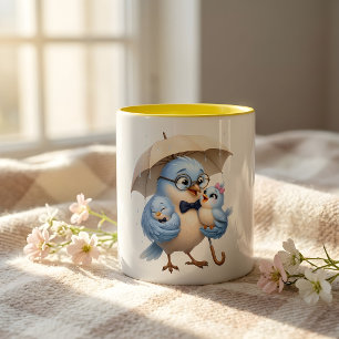Blue Daddy Bird and Baby Birds Coffee Mug