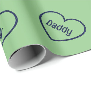 Blue Daddy Heart Father's Day Glitter Wrapping Paper