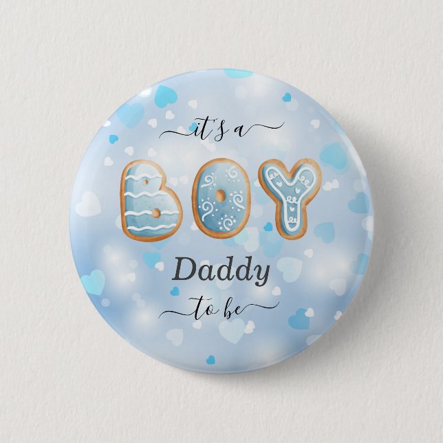Blue Daddy to Be Boy Baby Shower Button (Front)