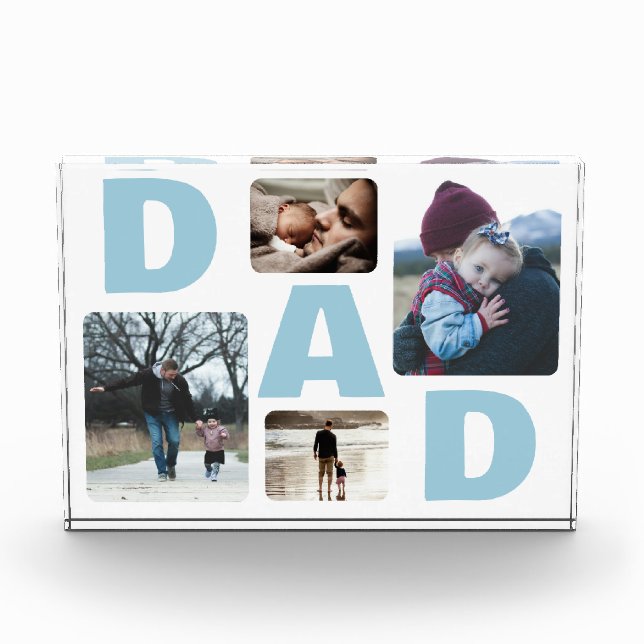 Blue Dad's Fathers Day Family Photo Collage  Block (Front)