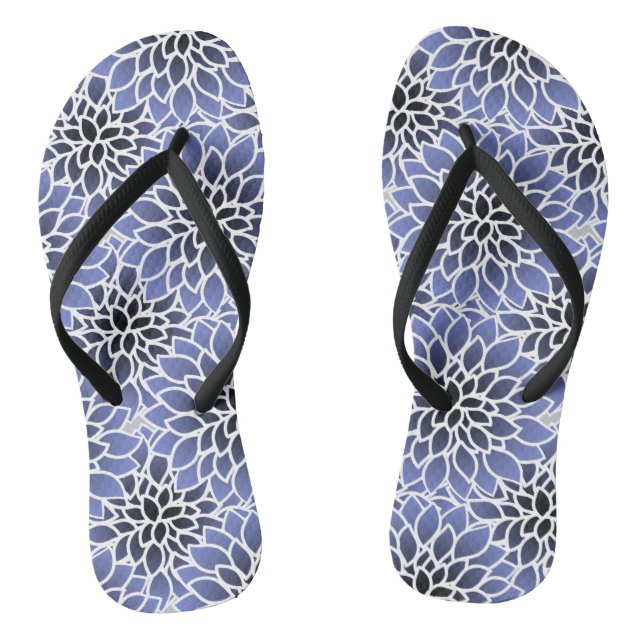 Blue Dahlia Floral Pattern Thongs (Footbed)