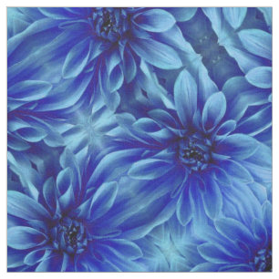 Blue Dahlia Flower Pattern Fabric