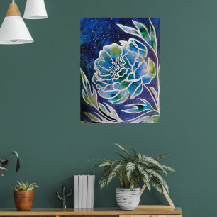 Blue Dahlia Handmade Navy Teal Floral Watercolor Poster