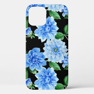 Blue Dahlia On Black iPhone 12 Case