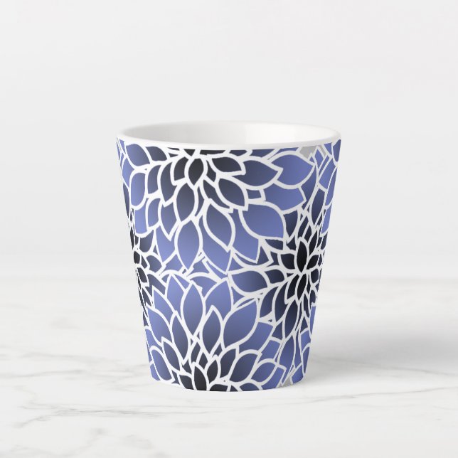 Blue Dahlia Pattern Latte Mug (Front)