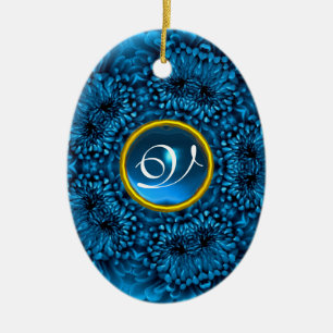 BLUE DAHLIA SAPPHIRE MONOGRAM CERAMIC TREE DECORATION