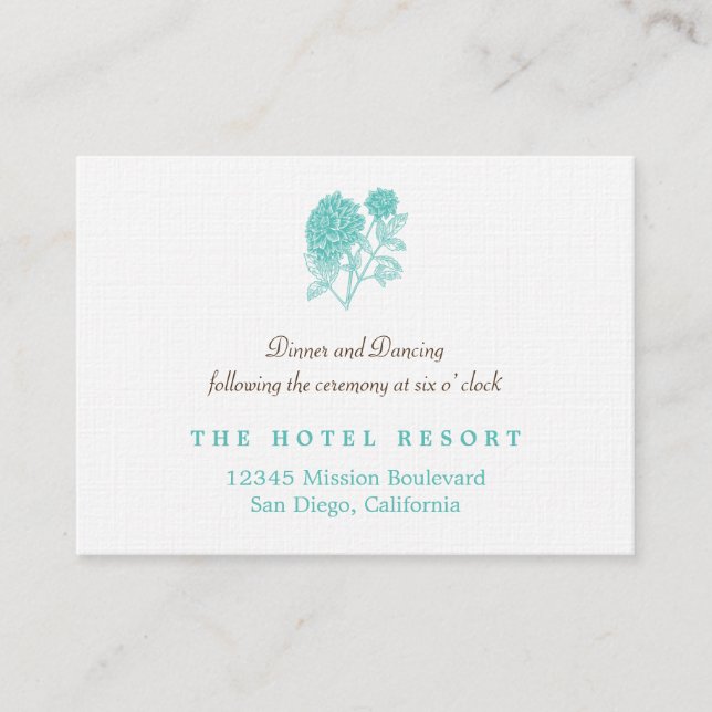 Blue dahlia simple wedding reception enclosure card (Front)