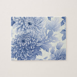 Blue Dahlia toile pattern  Jigsaw Puzzle