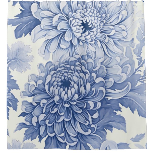 Blue Dahlia toile pattern  Shower Curtain (Front)