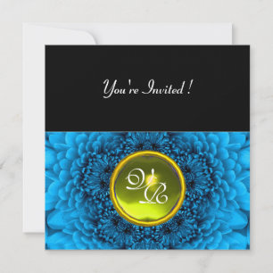 BLUE DAHLIA, TOPAZ ,bright green black yellow Invitation