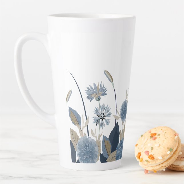 Blue Dahlias Cornflower Latte Mug (In Situ)