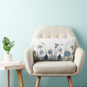 Blue Dahlias Cornflower Lumbar Cushion