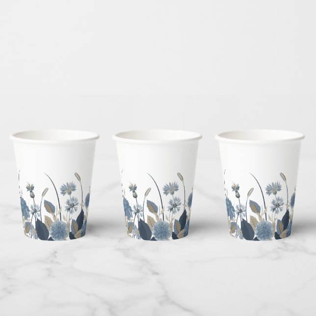 Blue Dahlias Cornflower Paper Cups (Multi)