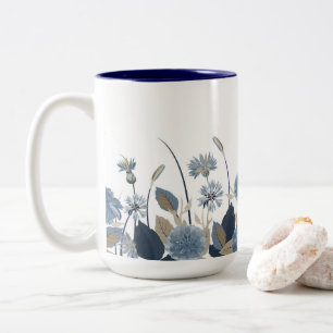 Blue Dahlias Cornflower Two-Tone Coffee Mug