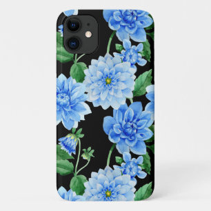 blue dahlias on black iPhone 11 case