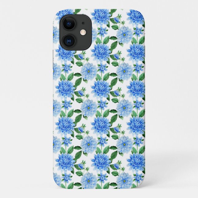 blue dahlias on white Case-Mate iPhone case (Back)