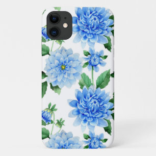 blue dahlias on white iPhone 11 case