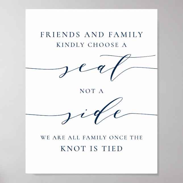 Blue Dainty Script Pick a Seat Not a Side Wedding Poster (Front)