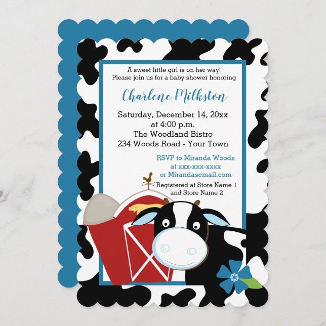 Blue Dairy Cow Boy Baby Shower Invitation Die Cut (Front/Back)