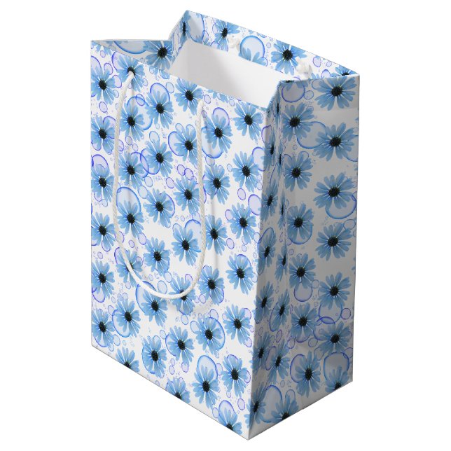 Blue Daisies And Bubbles Medium Gift Bag (Back Angled)