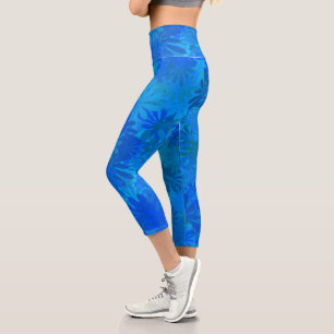Blue Daisies  Capri Leggings