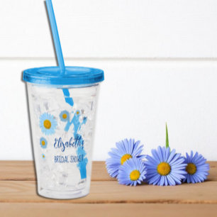 Blue Daisies Floral Bridal Shower Acrylic Tumbler