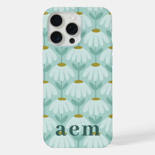 Blue Daisies Floral Initials Monogram Pattern iPhone 15 Pro Max Case