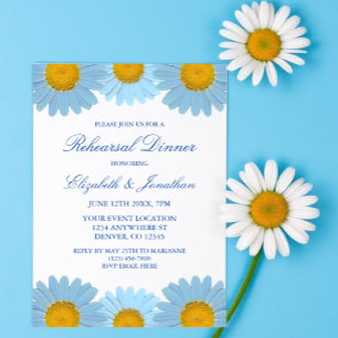 Blue Daisies Floral Rehearsal Dinner Invitation
