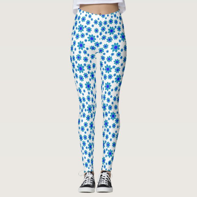 Blue Daisies | Floral Repeating Daisy Pattern Leggings (Front)