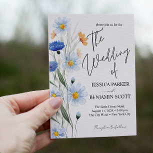 Blue Daisies Floral Wedding Invitation