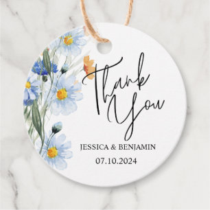 Blue Daisies Floral Wedding Thank you Favour Tags