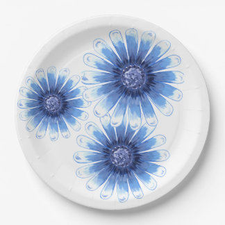 Blue Daisy 3 Flower Paper Plate