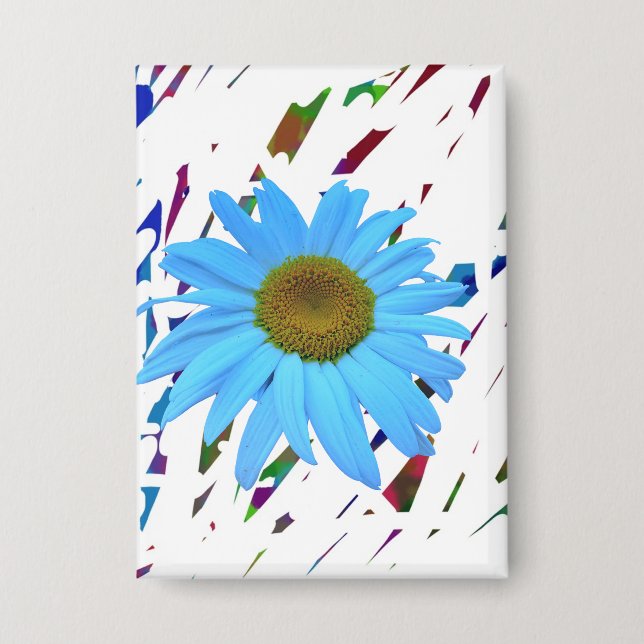 Blue Daisy Abstract Graphic Rectangular Button Pin (Front)