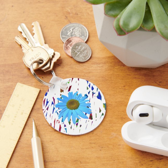 Blue Daisy Abstract Graphic Round Keychain (Desk)