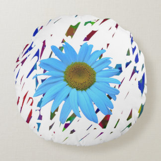 Blue Daisy Abstract Graphic Round Pillow