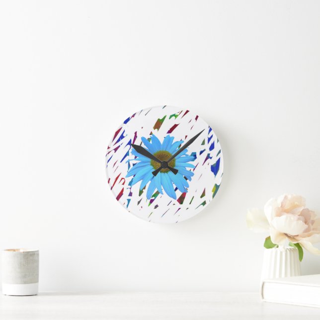 Blue Daisy Abstract Graphic Wall Clock (Home)
