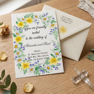 Blue Daisy and Yellow Daffodil Wedding Invitation