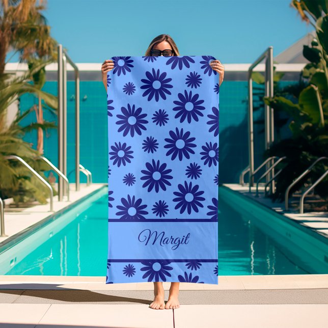 Blue Daisy  Bath Towel (blue daisy beach towel with name)