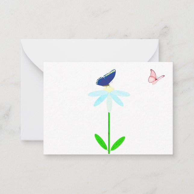 Blue Daisy Blue and Pink Butterflies Note Cards (Front)