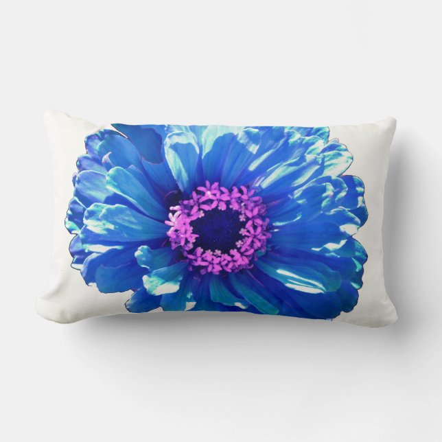 Blue daisy blue floral photo lumbar cushion (Front)