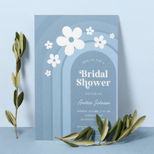 Blue Daisy Boho Rainbow Ombre 70s Bridal Shower Invitation