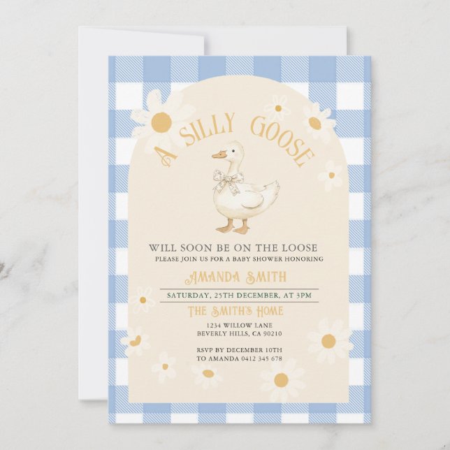 Blue Daisy Boy Goose Baby Shower  Invitation (Front)