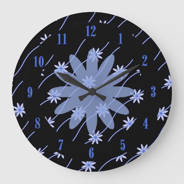 Blue Daisy Chain Floral Pattern Wall Clock (Front)