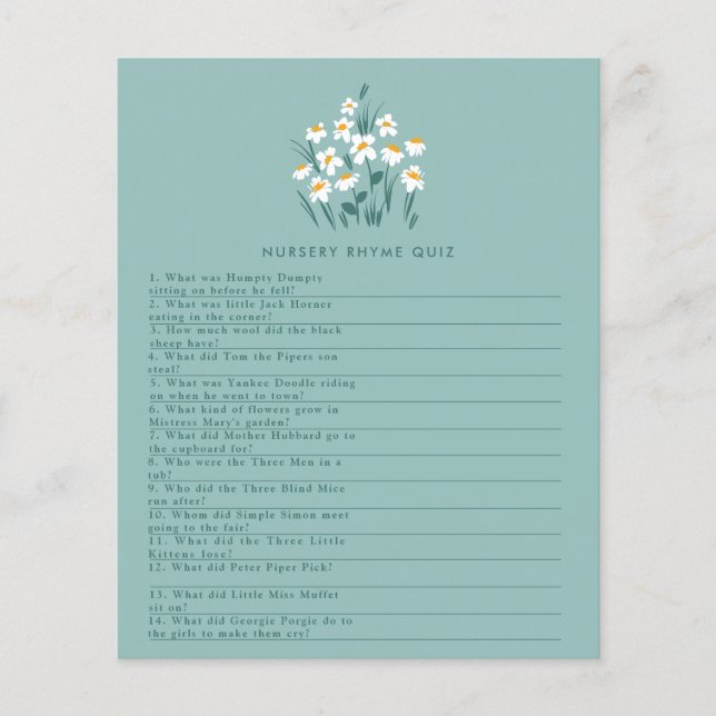 Blue daisy floral beautiful baby shower game flyer (Front)